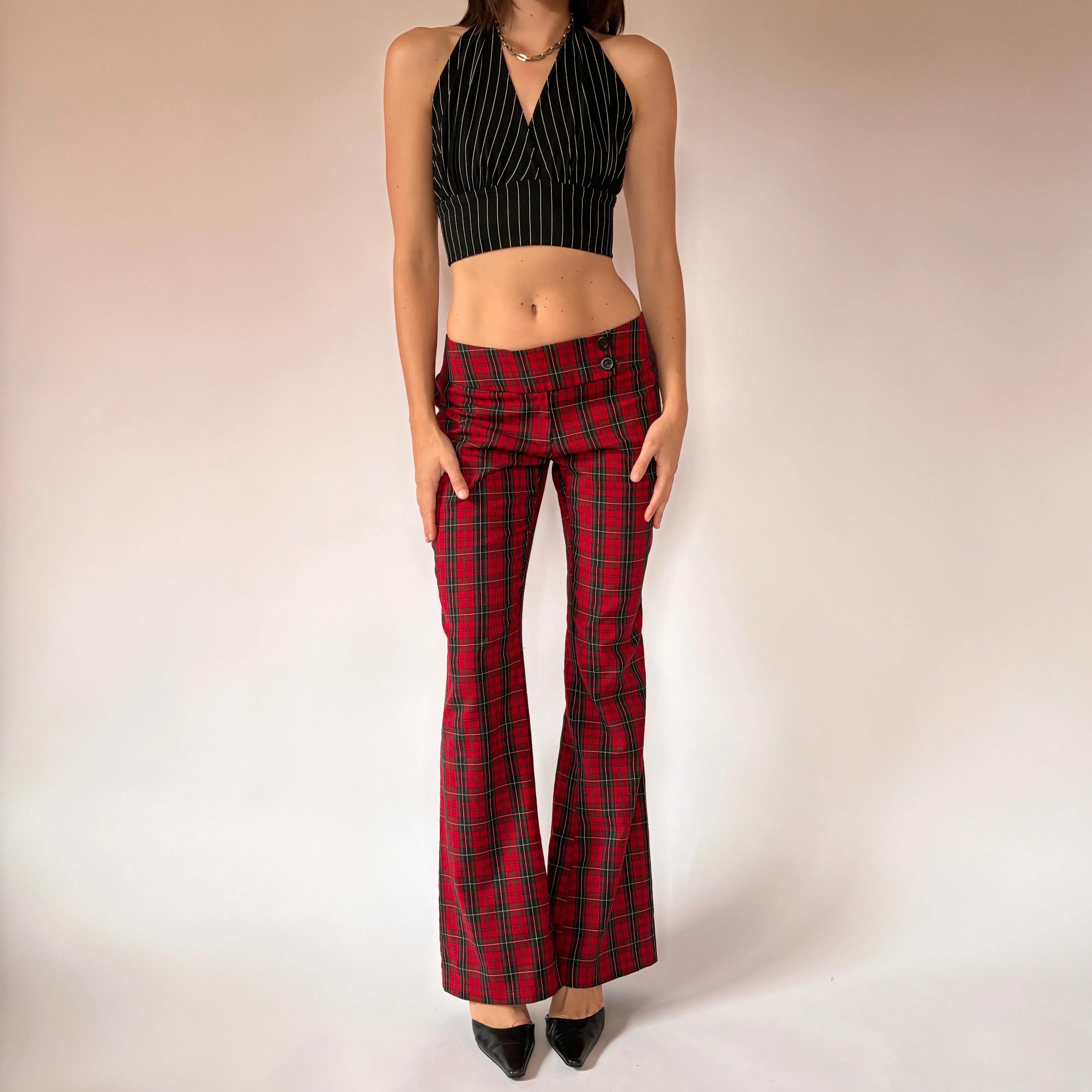 2000s Plaid Low Rise Flares (S/M)