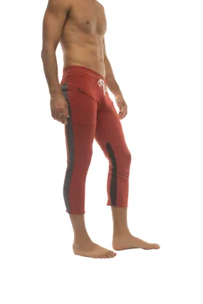 4/5 Zipper Pocket Capri Yoga Pants (RED w/Charcoal & Black)