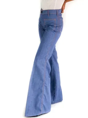 70s vintage flare pants, denim-like effect, size S (FR 36, UK 8, USA 4)