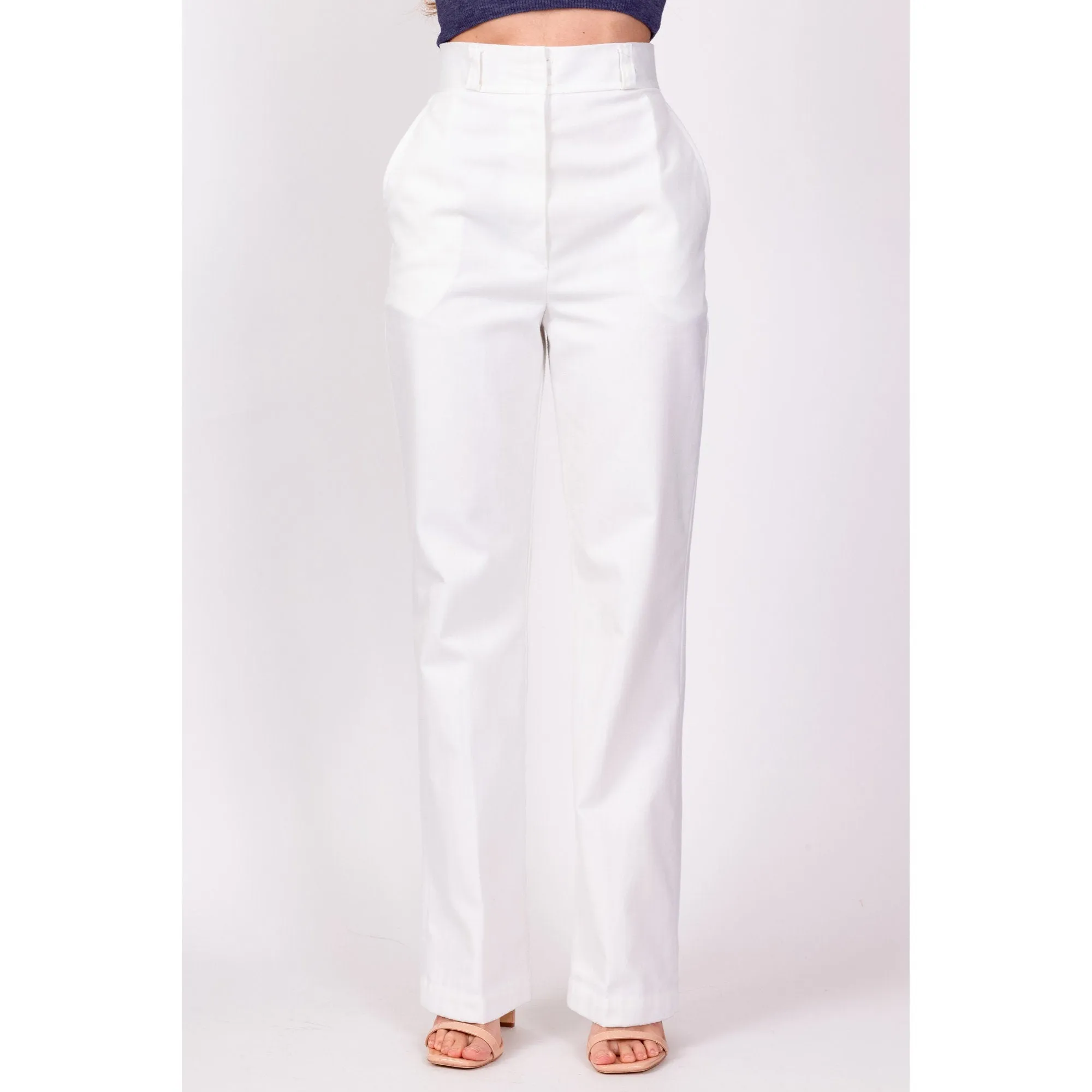 70s White High Waisted Trousers - Extra Small, 23.75"