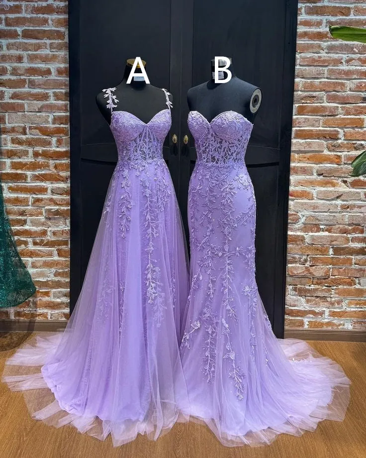 A-line V Neck Sweep Train Tulle Prom Dress with Appliqued Beading      fg5935