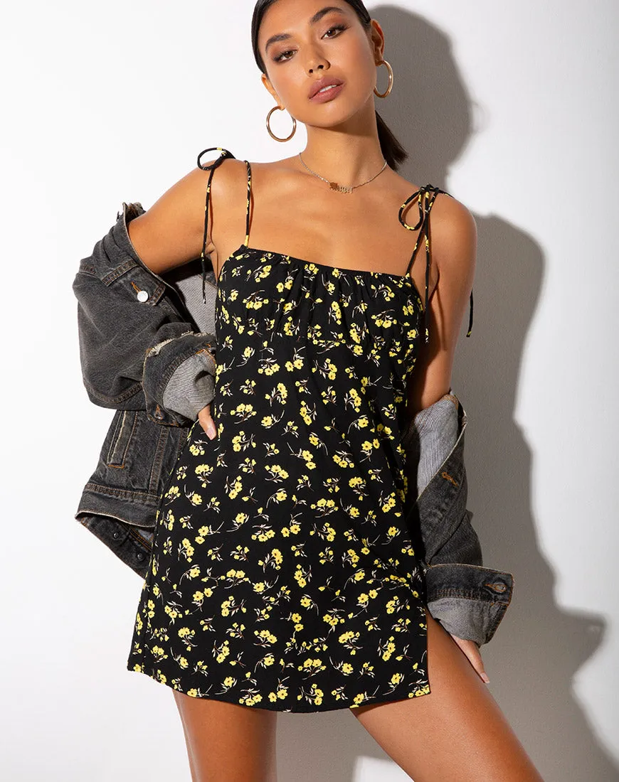 Adara Slip Dress in Buttercup Black and Yellow