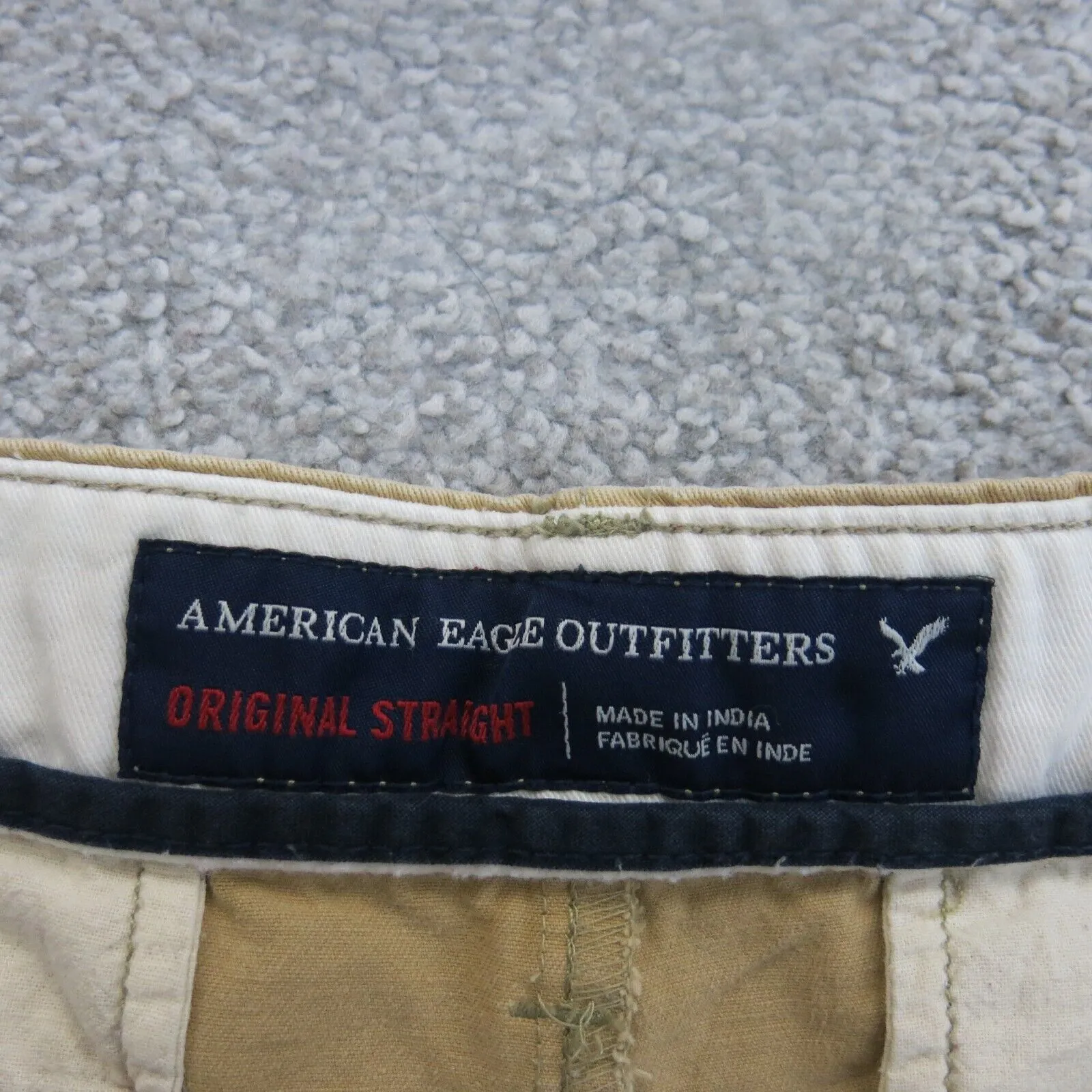 American Eagle Mens Chino Pants Original Straight Mid Rise Khaki Size W34XL32