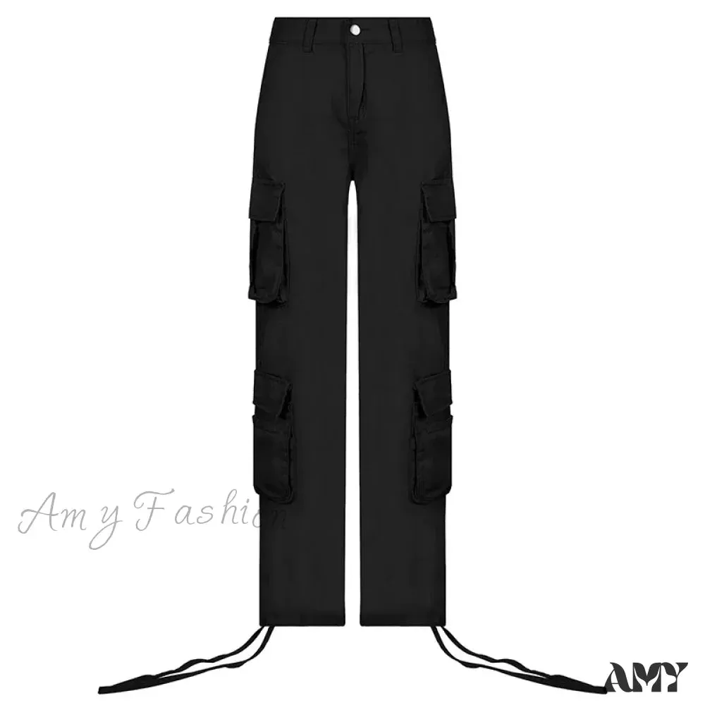 Amy Fashion - Vintage Cargo Baggy Streetwear Pockets Wide Leg Low Waist Casual Loose Y2k Denim Jean