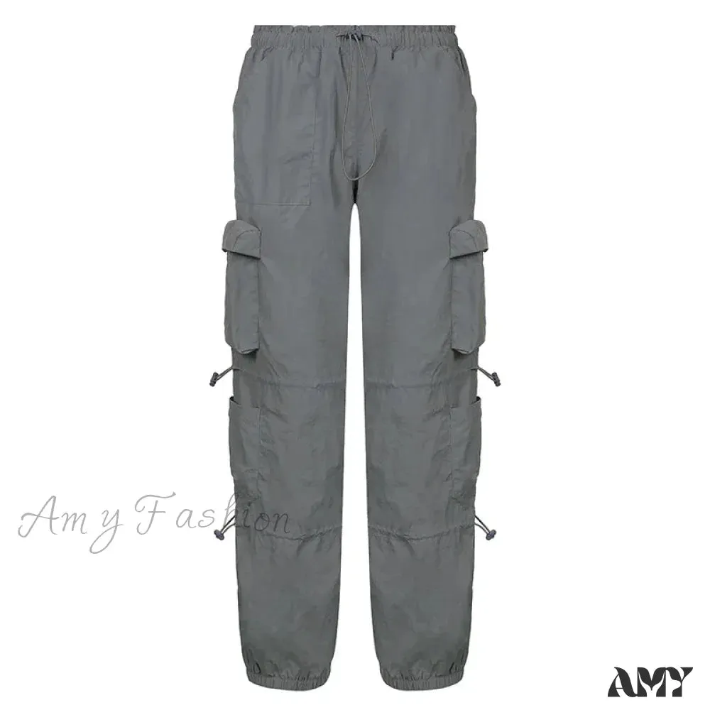 Amy Fashion - Vintage Cargo Baggy Streetwear Pockets Wide Leg Low Waist Casual Loose Y2k Denim Jean