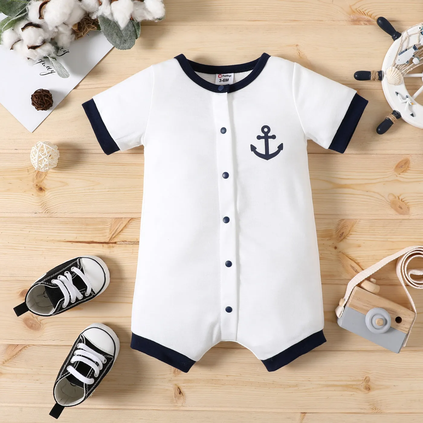 Baby Boy Print/Striped Short-sleeve Snap Romper