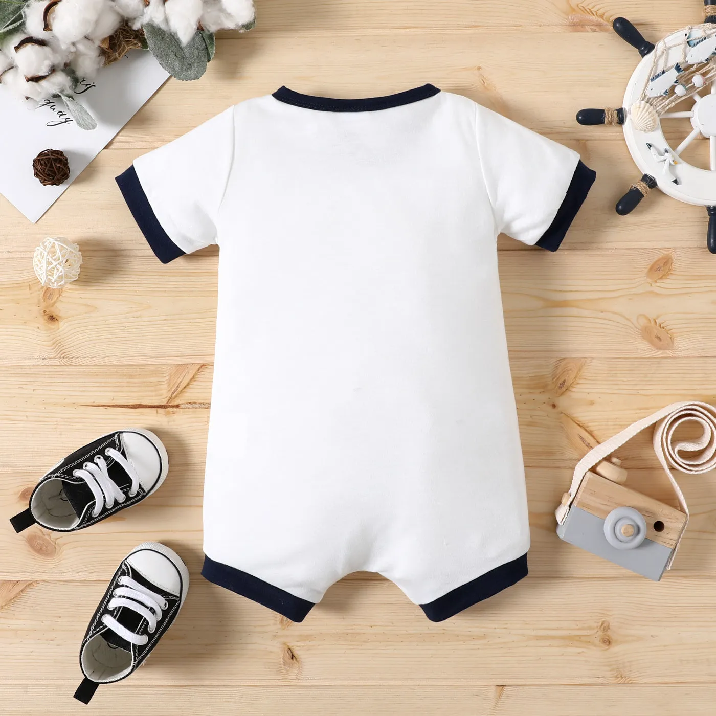 Baby Boy Print/Striped Short-sleeve Snap Romper