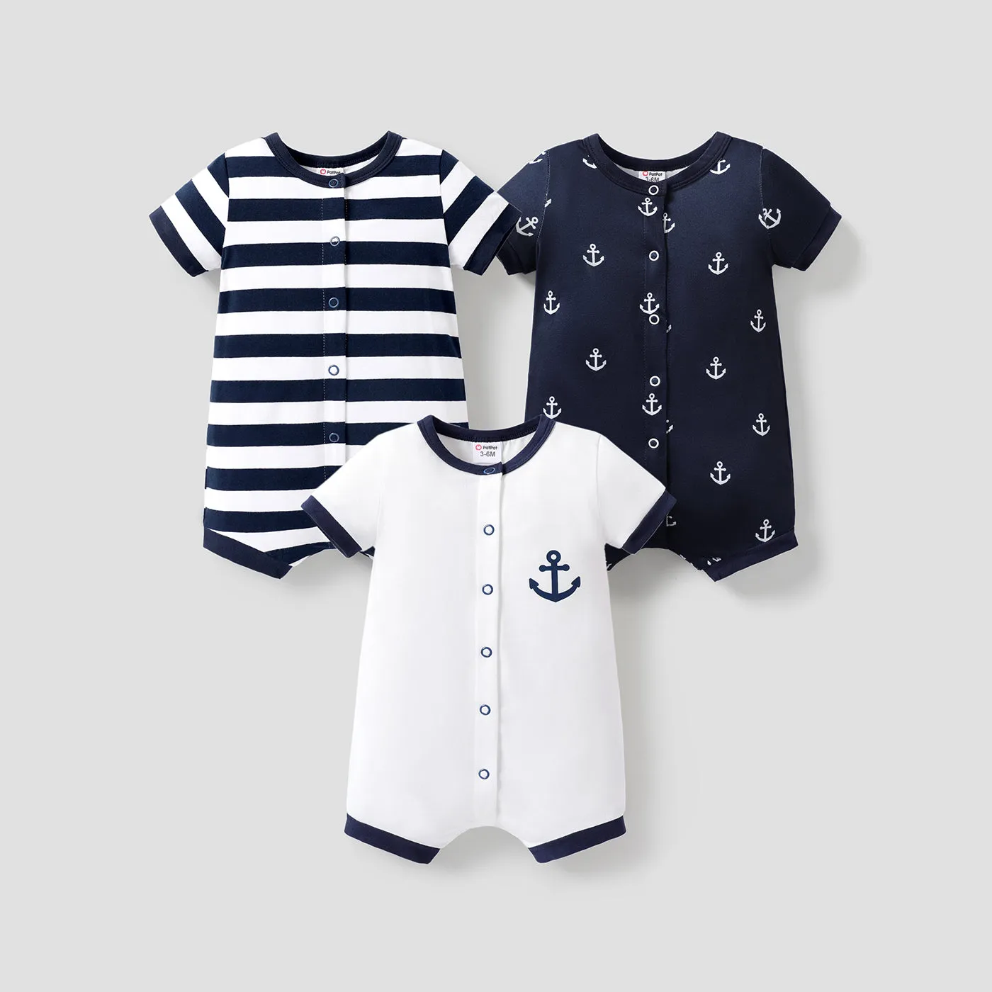 Baby Boy Print/Striped Short-sleeve Snap Romper