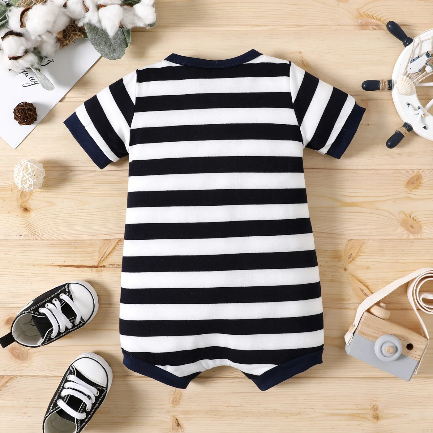 Baby Boy Print/Striped Short-sleeve Snap Romper