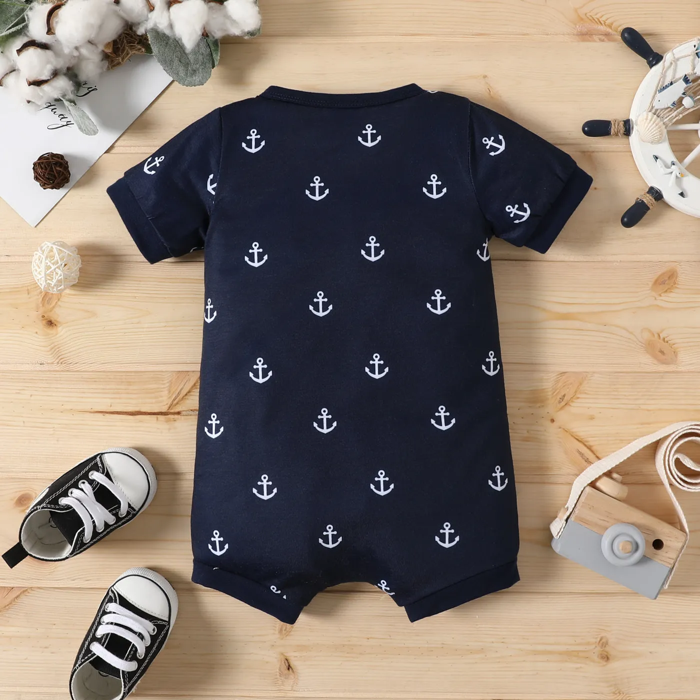 Baby Boy Print/Striped Short-sleeve Snap Romper