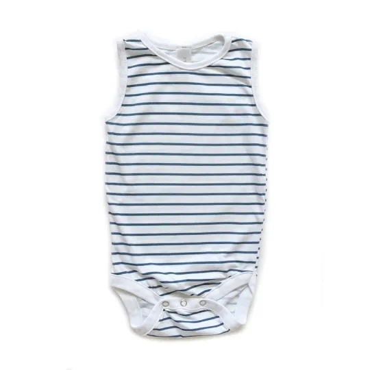 Baby Romper- organic cotton - Navy and White Stripes print