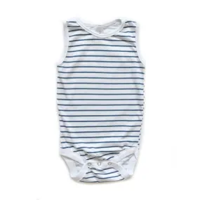 Baby Romper- organic cotton - Navy and White Stripes print