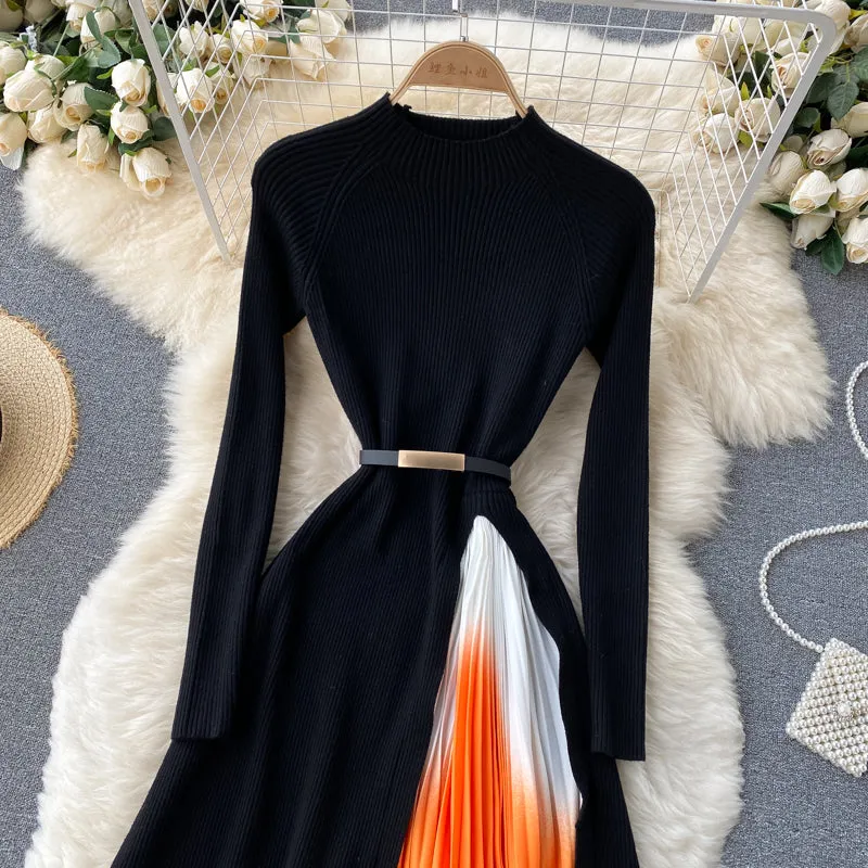 Black A line long sleeve dress knitted dress  163