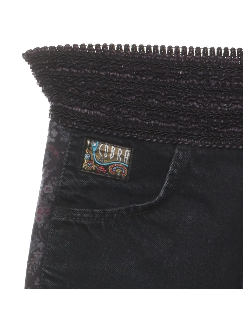 Black & Floral Trim Tapered Black Jeans - W26 L29