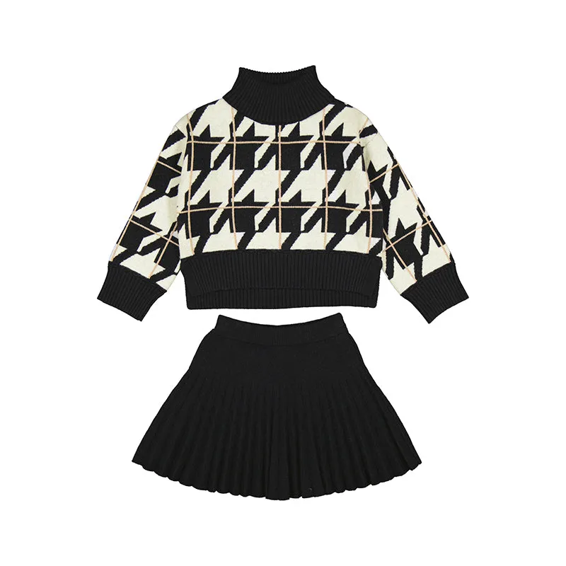 Black & White Sweater w/Pleated Skirt Set - Select Size