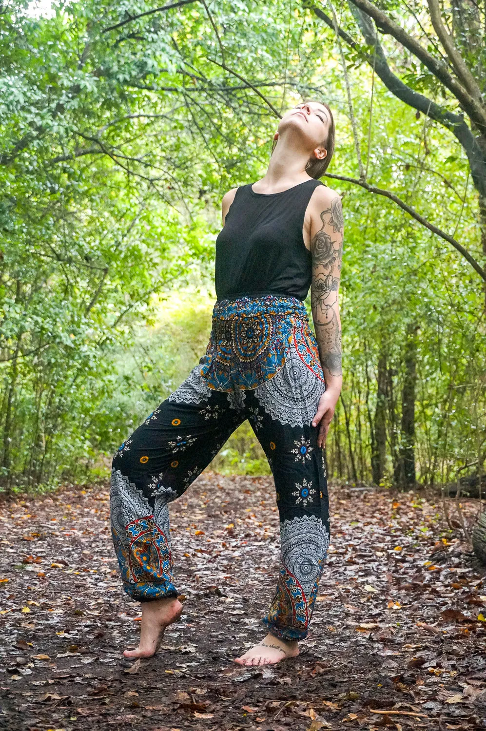 Black Floral Mandala Harem Pants