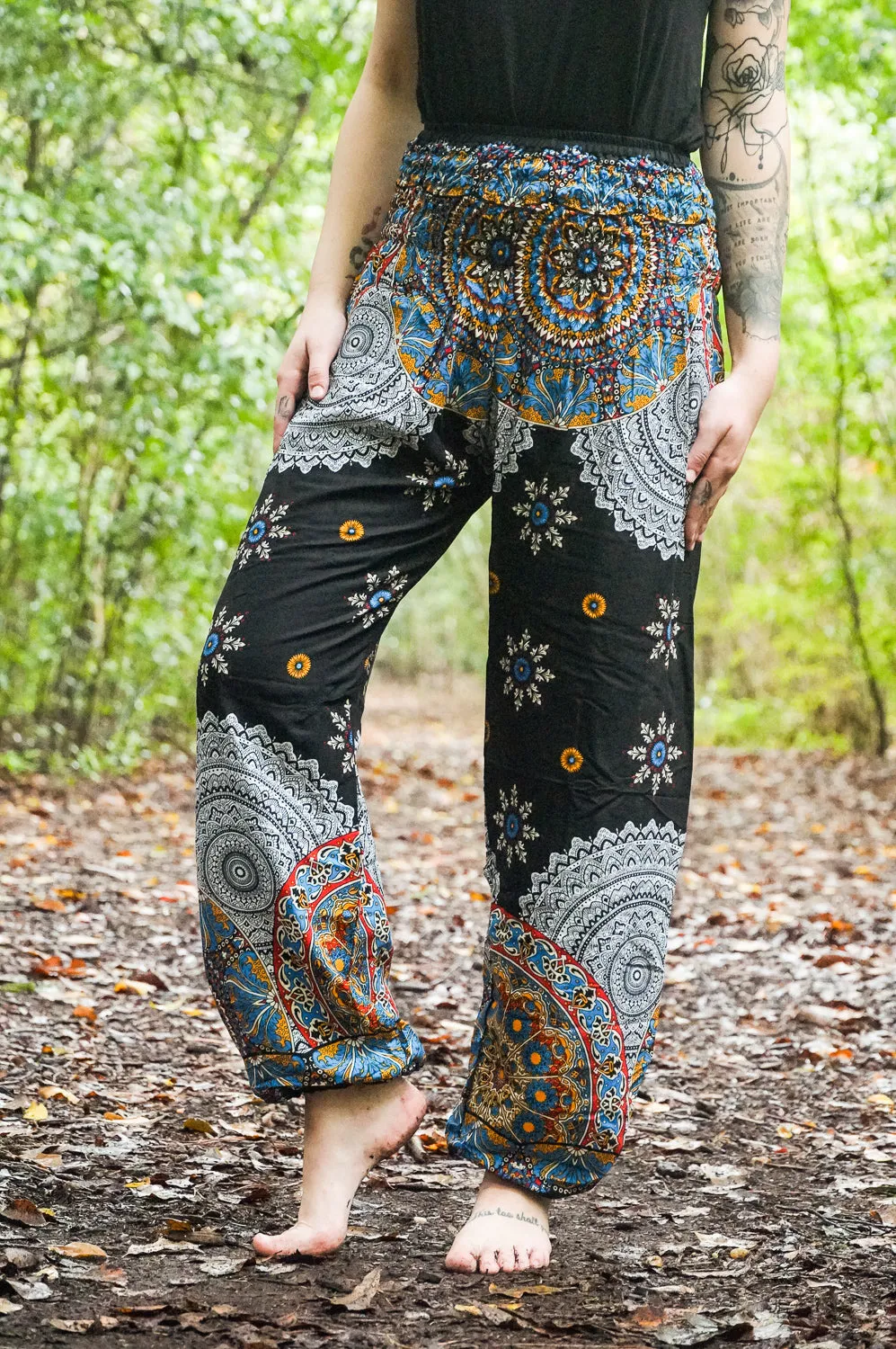 Black Floral Mandala Harem Pants