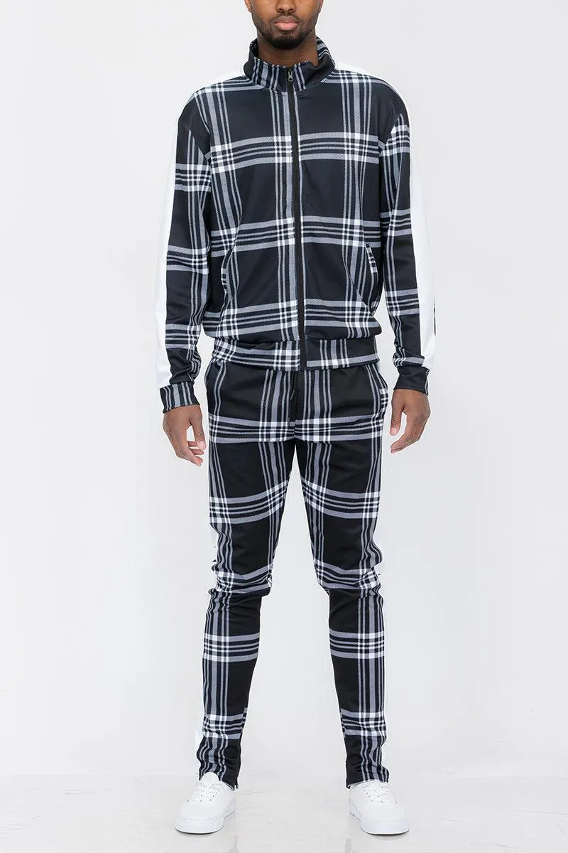 Black Plaid Track Jacket and Pant Set