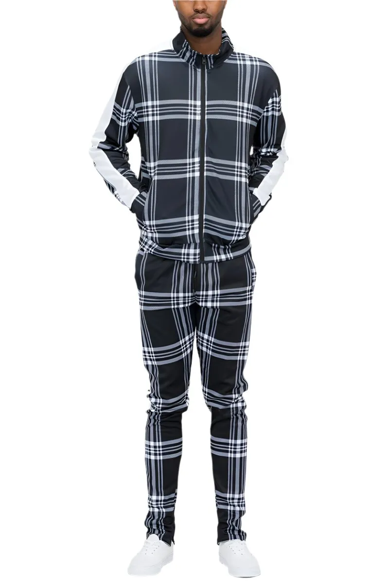 Black Plaid Track Jacket and Pant Set