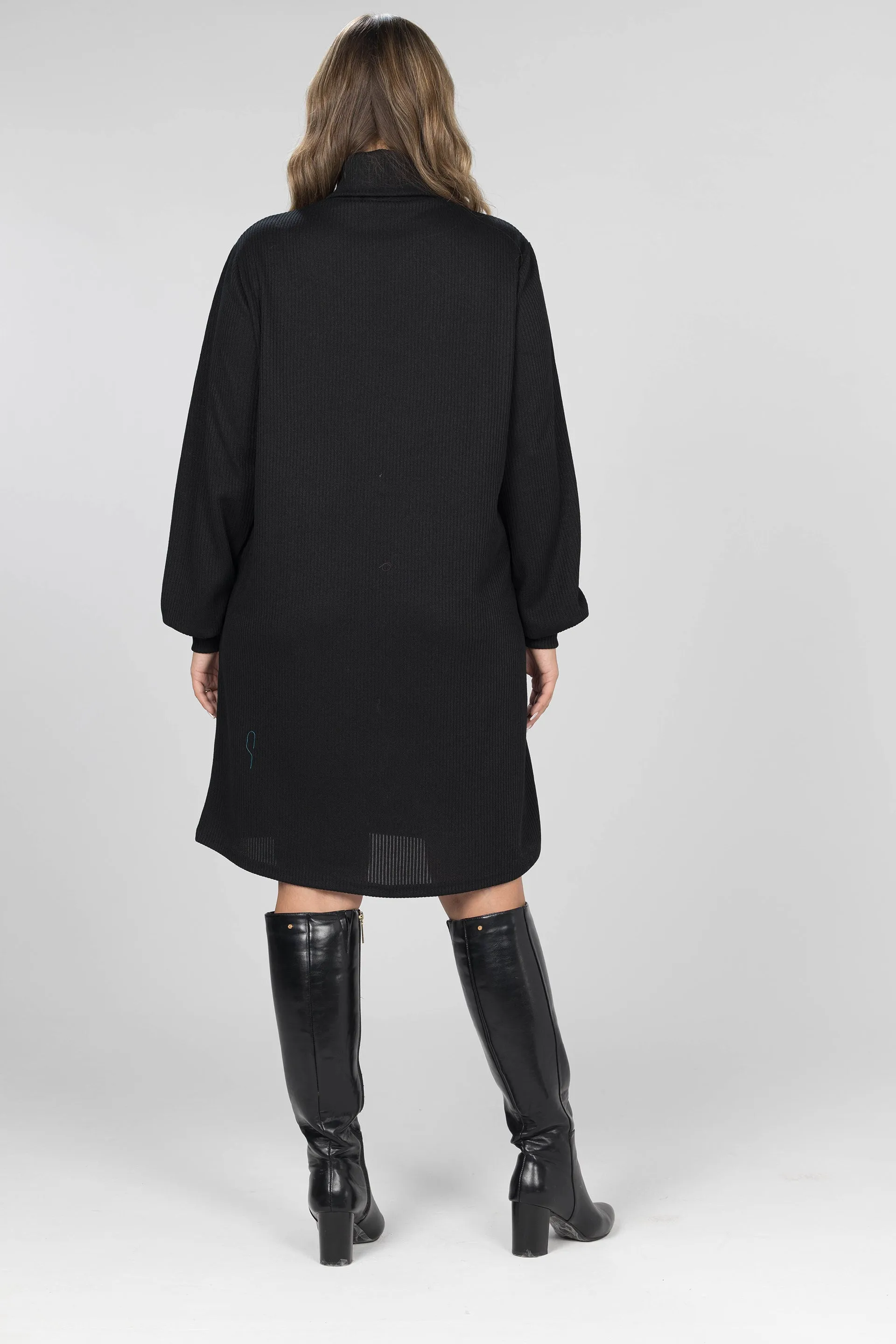 Black Turtleneck Basic Dress - Black