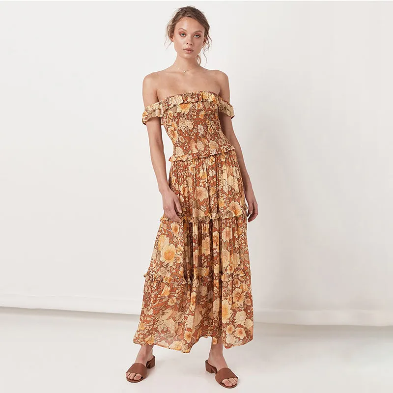 Bohemian Strapless Floral Smocking Dress