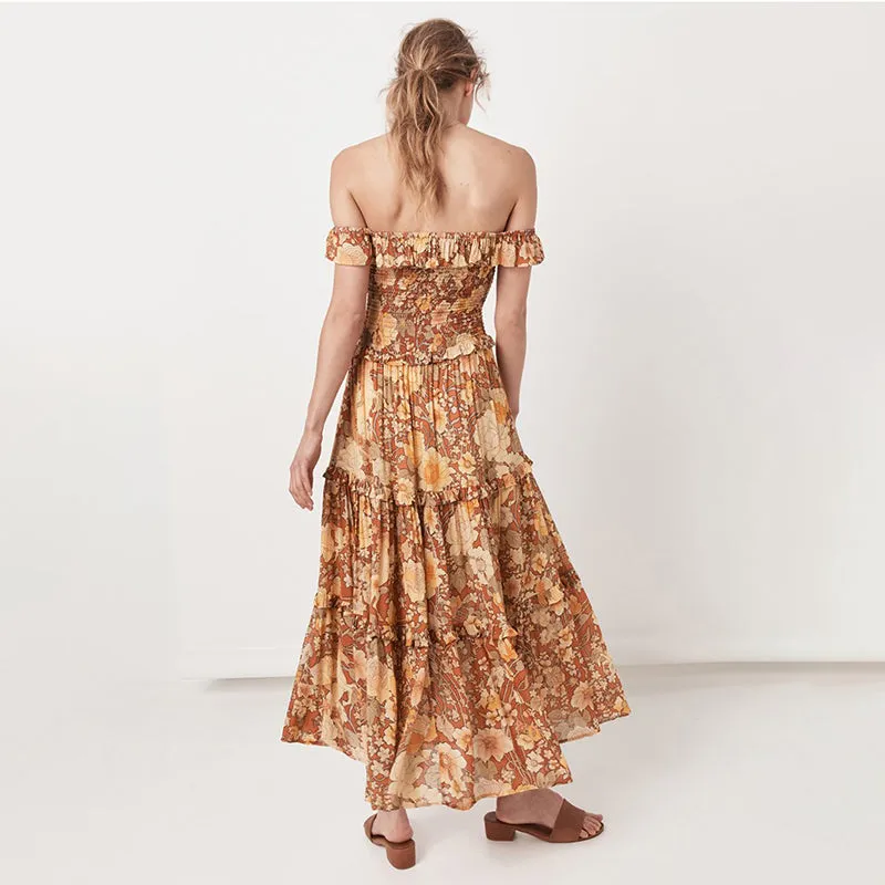 Bohemian Strapless Floral Smocking Dress