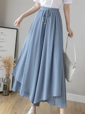 Bonnyshow Elastic Wide Leg Pants Women Korean Fashion Chiffon Trousers Summer Casual Loose Pleated Pants Lady High Waist Street Skirt Pant