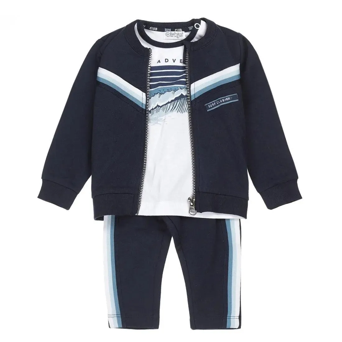 Boys Baby Set Cardigan T-shirt Pants Dark Blue White | Dirkje