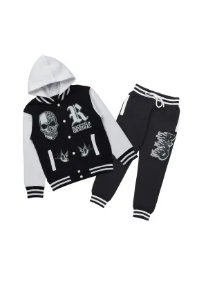 Boys Kazz Black/White Varsity Jacket Track Set