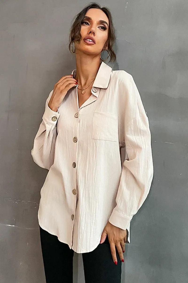 BUTTON DOWN SOLID LOOSE FIT BLOUSE SHIRTS