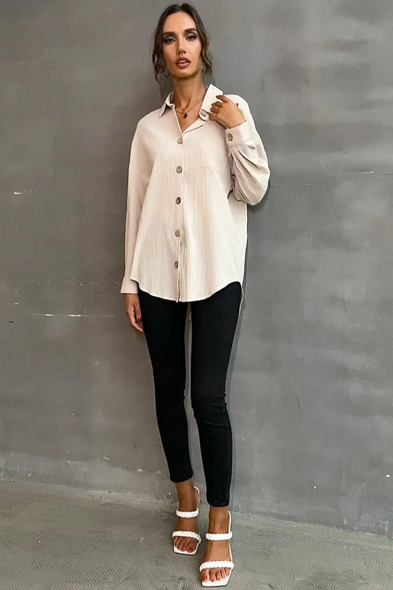 BUTTON DOWN SOLID LOOSE FIT BLOUSE SHIRTS