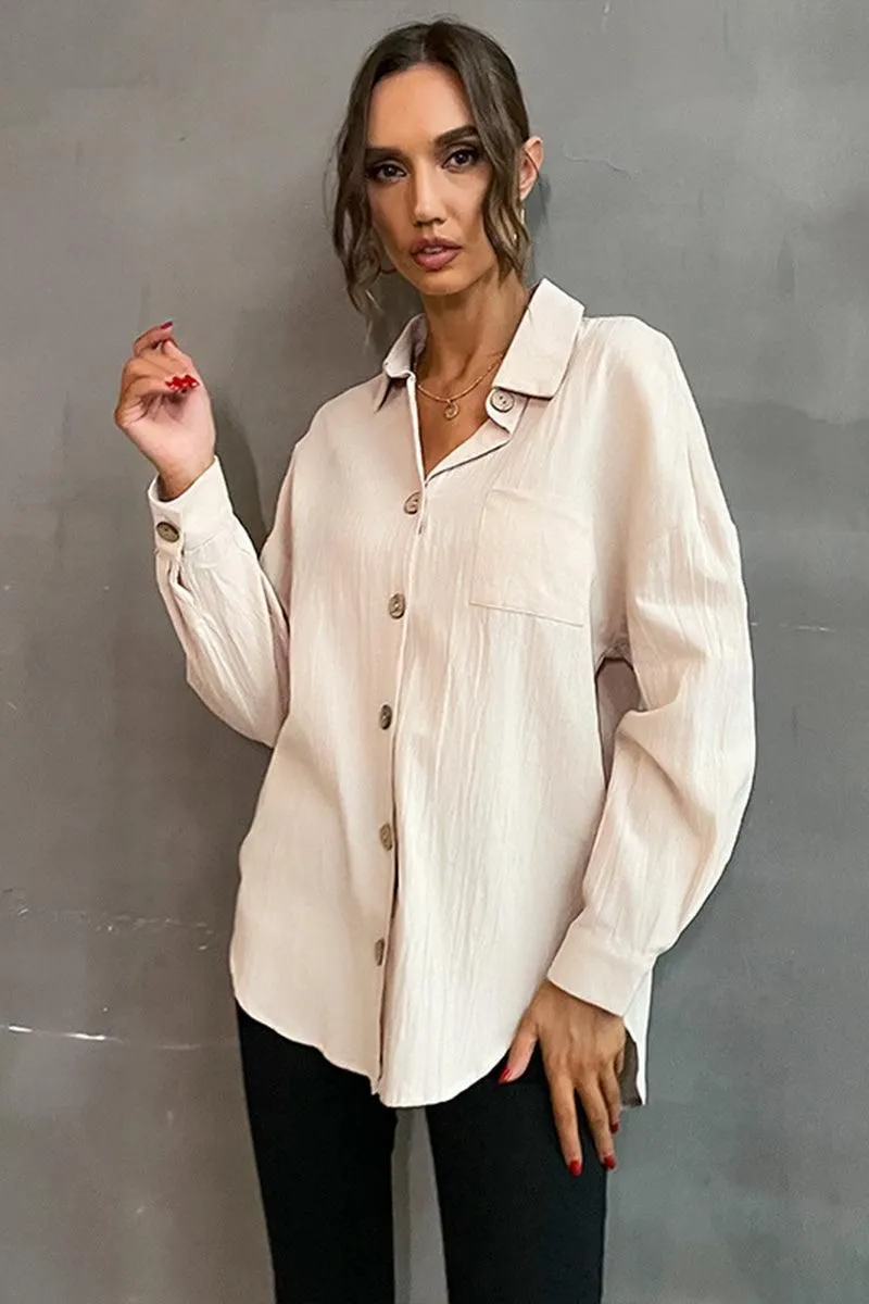 BUTTON DOWN SOLID LOOSE FIT BLOUSE SHIRTS