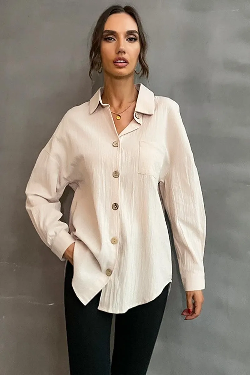 BUTTON DOWN SOLID LOOSE FIT BLOUSE SHIRTS