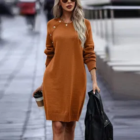 Button Raglan Sweater Dress