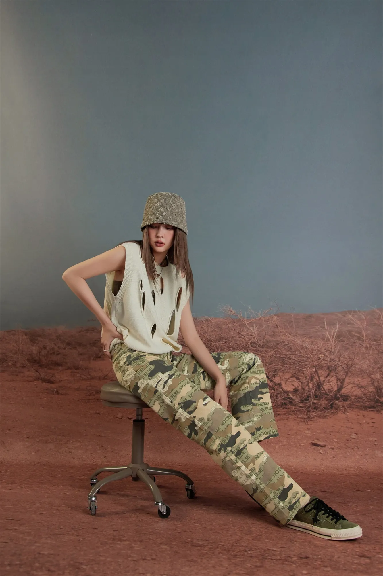 Camouflage High Waist Straight Pants