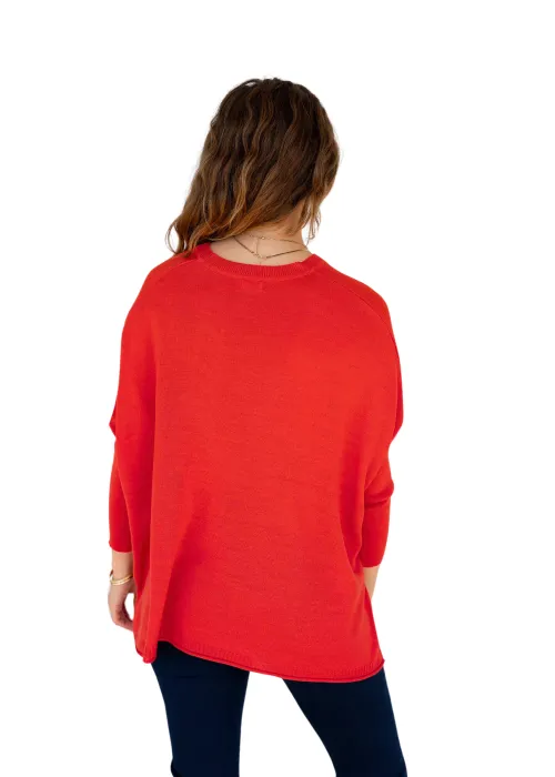 CATALINA V-NECK SWEATER - HOLLY RED