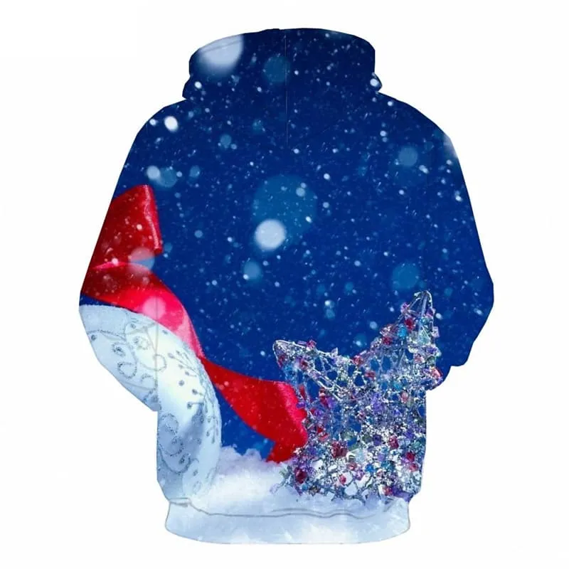 Christmas Hoodie Men Snow 3d Printed Party Hoody Anime Blue Hooded Casual