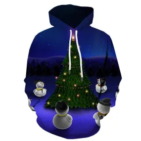 Christmas Hoodie Men Snowman Hooded Casual Christmas Tree 3d Printed Party Sweatshirt Printed