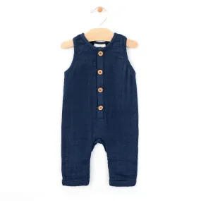 City Mouse Midnight Blue Woven Muscle Tank Long Romper