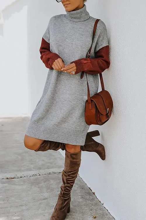 Color Block Turtleneck Sweater Dress