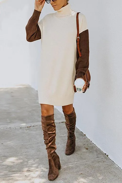 Color Block Turtleneck Sweater Dress