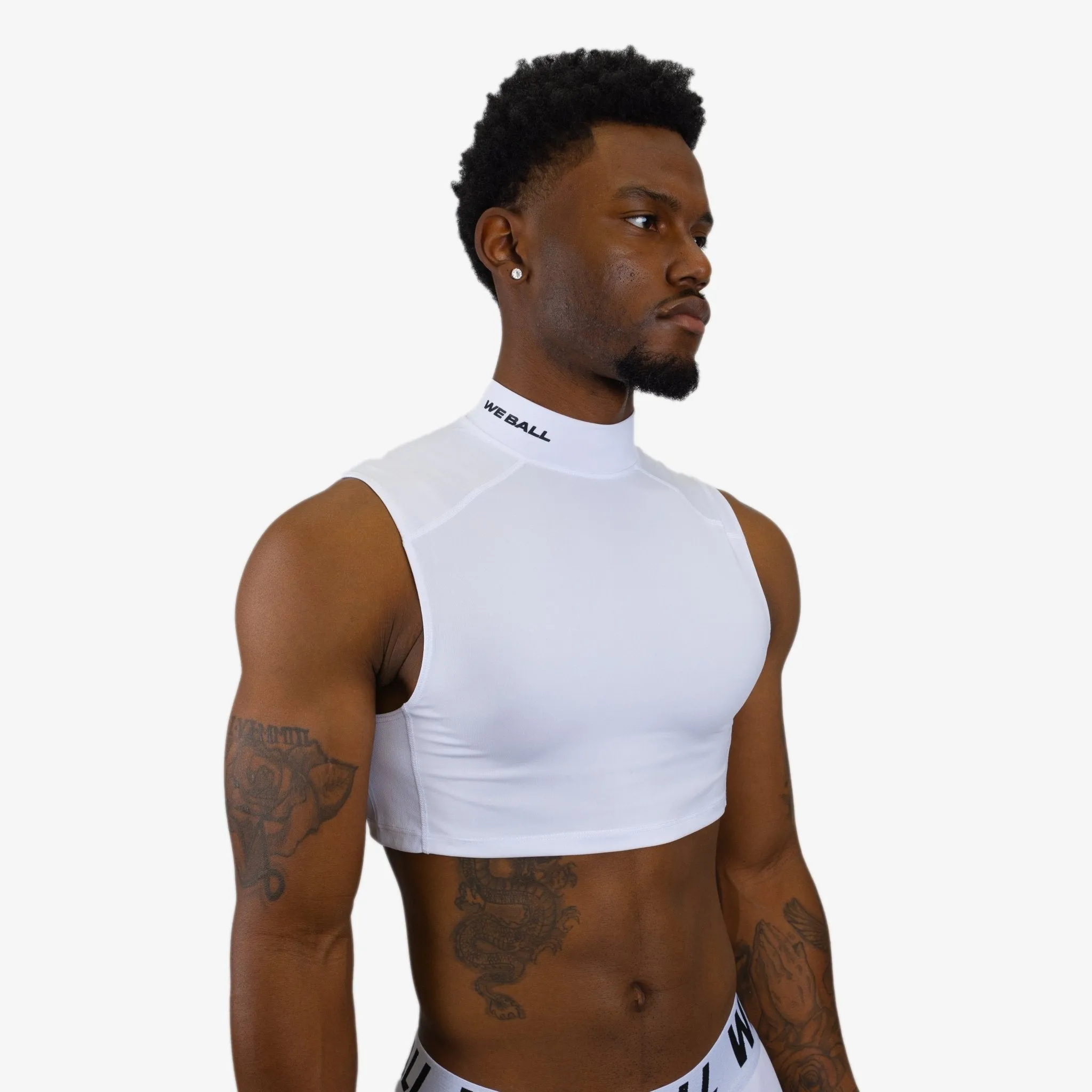 COMPRESSION TURTLE NECK CROP TANK TOP (WHITE)