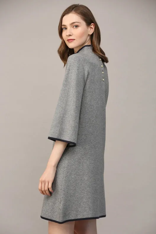 Contrast Color Knit Mock Neck Sweater Dress   GREY / NAVY