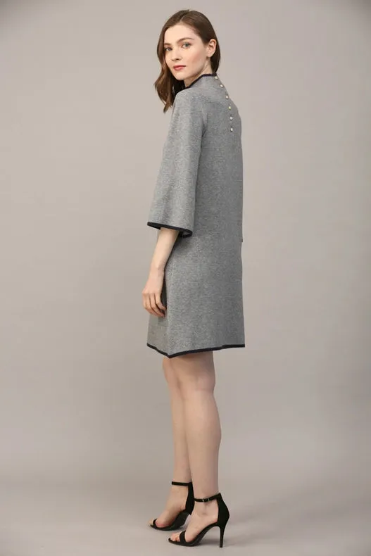 Contrast Color Knit Mock Neck Sweater Dress   GREY / NAVY