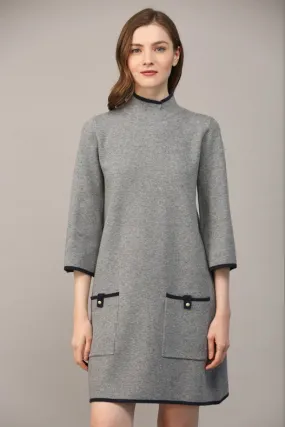 Contrast Color Knit Mock Neck Sweater Dress   GREY / NAVY