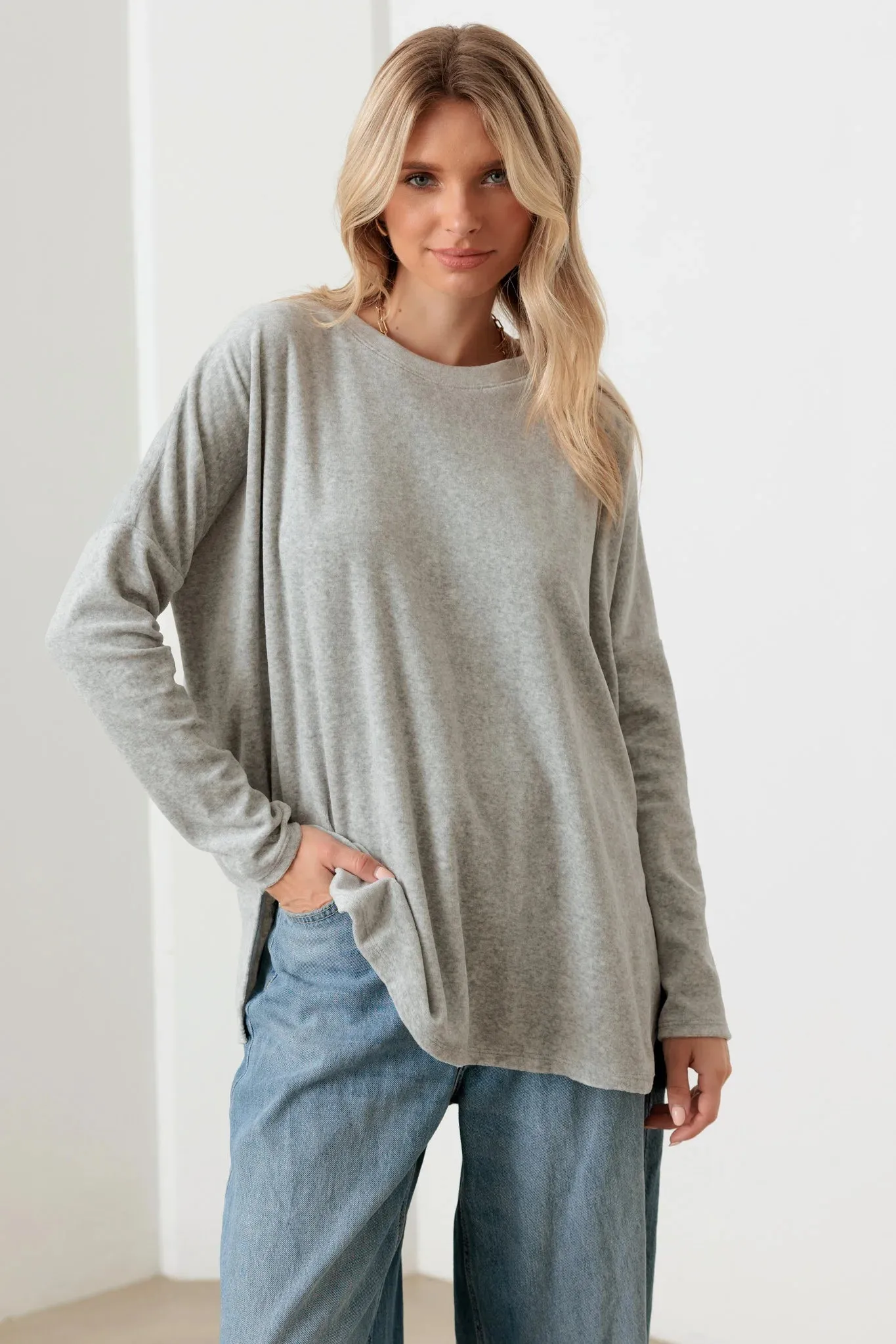 Cotton Blend Velour Long Sleeve Sweatshirt