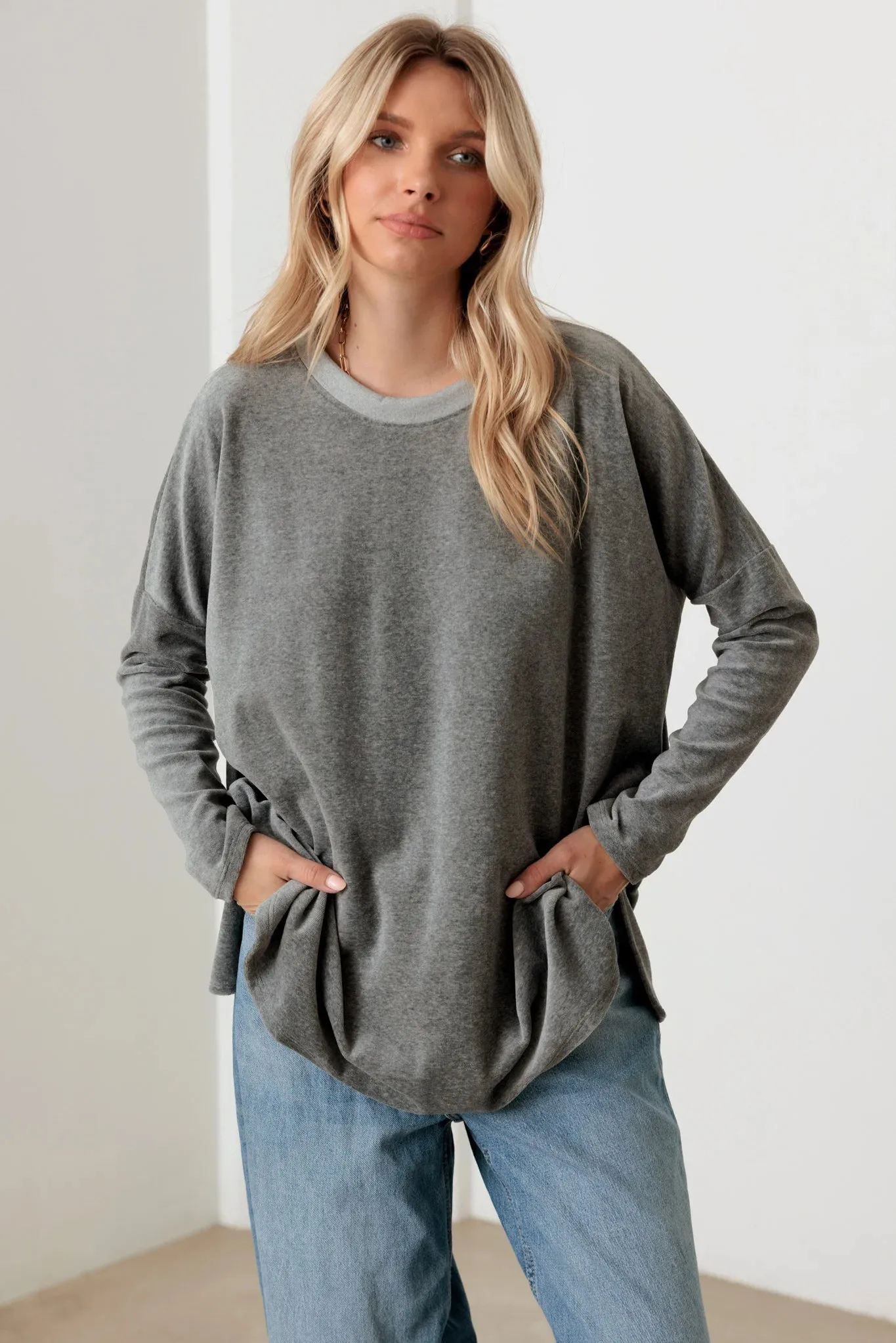 Cotton Blend Velour Long Sleeve Sweatshirt