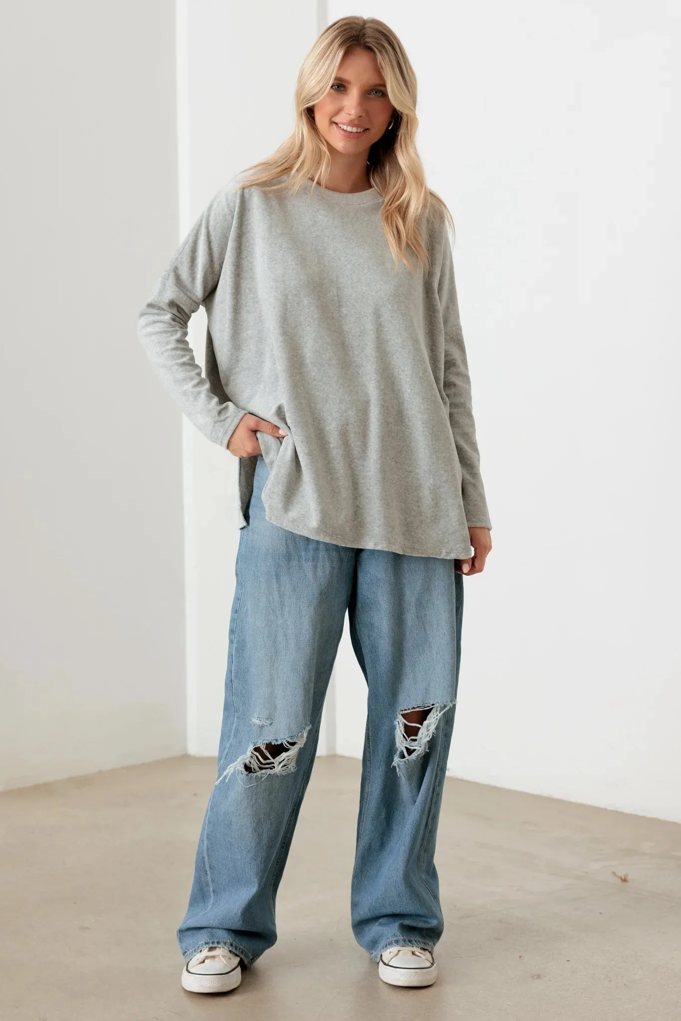 Cotton Blend Velour Long Sleeve Sweatshirt