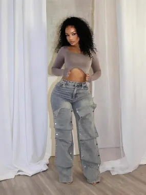 Detachable High-Waist Denim Pants