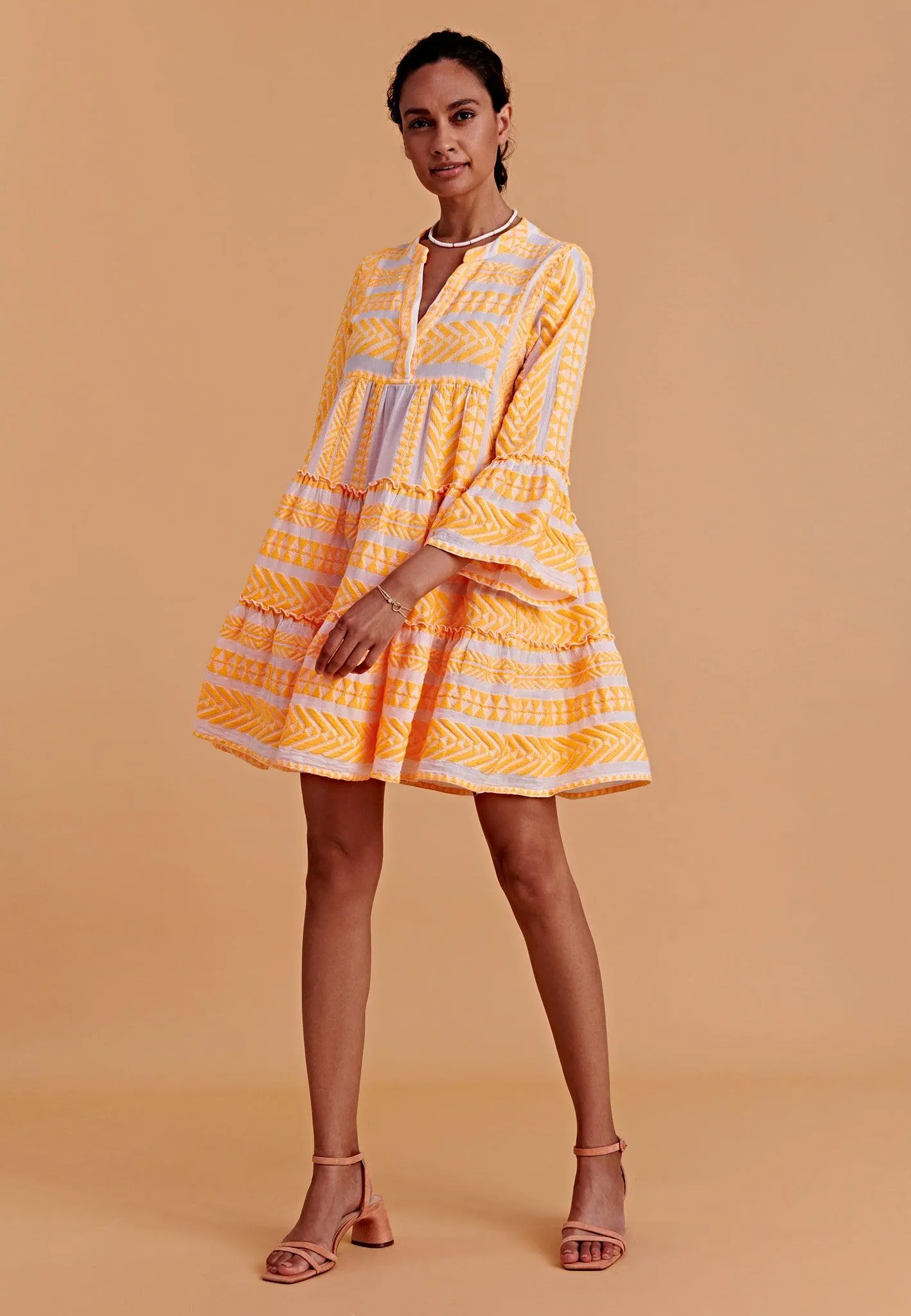 DEVOTION TWINS Ella Mini Dress | NEON ORANGE on OFF WHITE